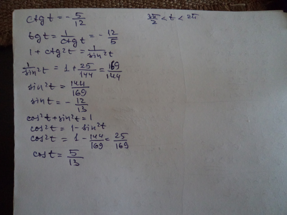 Ctg t. CTG T= -5/12 ; 7п/2<t<4п. CTG -5/12 7п/2 t 4п. 7п/2. -П/2 2п.
