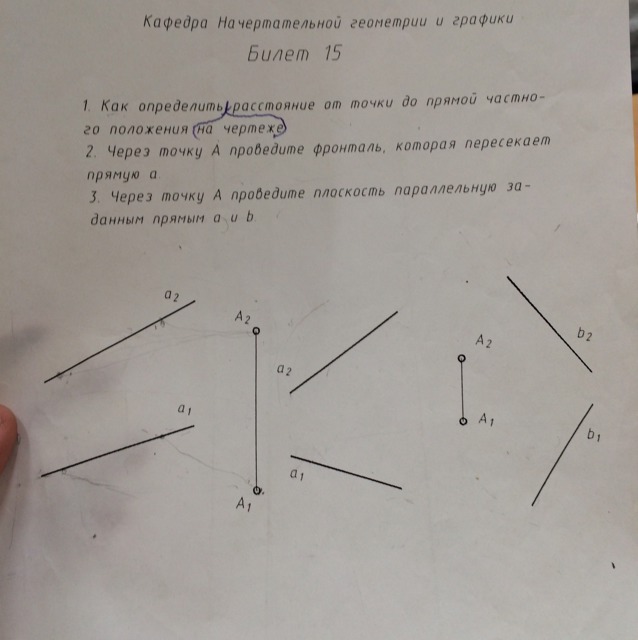 Через точку А проведите фронталь, которая пересекает прямую а?